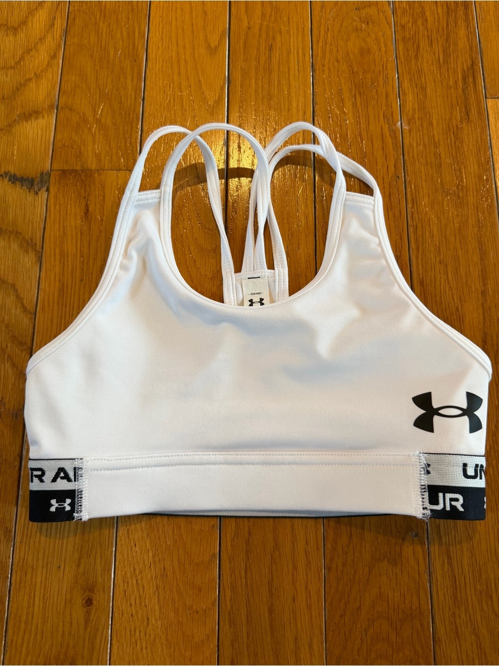 Under Armour Sports Bra White with Black Logo Youth Small YS